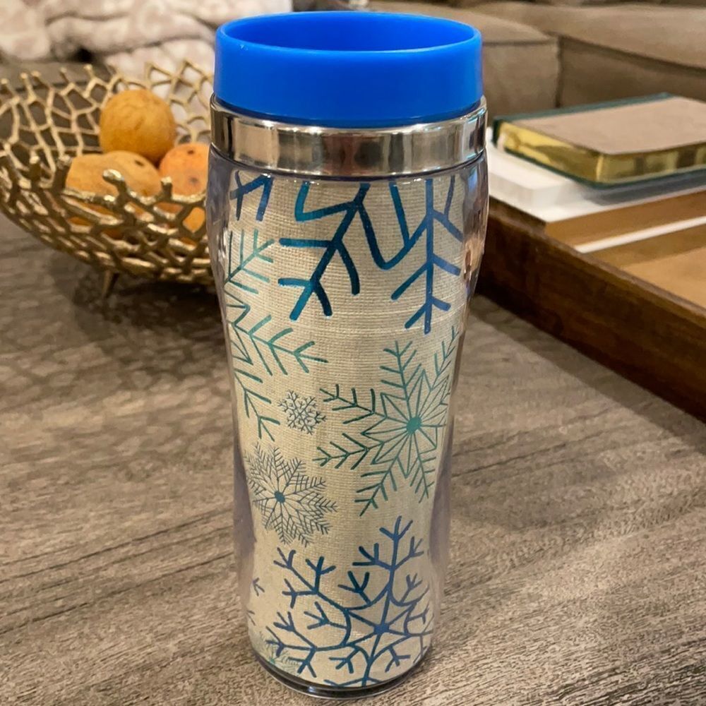 Coffe Mug BPA Free snow flakes blue/white